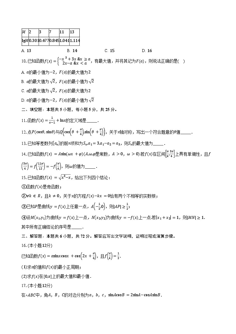 2024-2025学年北京市丰台区第十二中学高三上学期10月月考数学试题(含答案)第2页