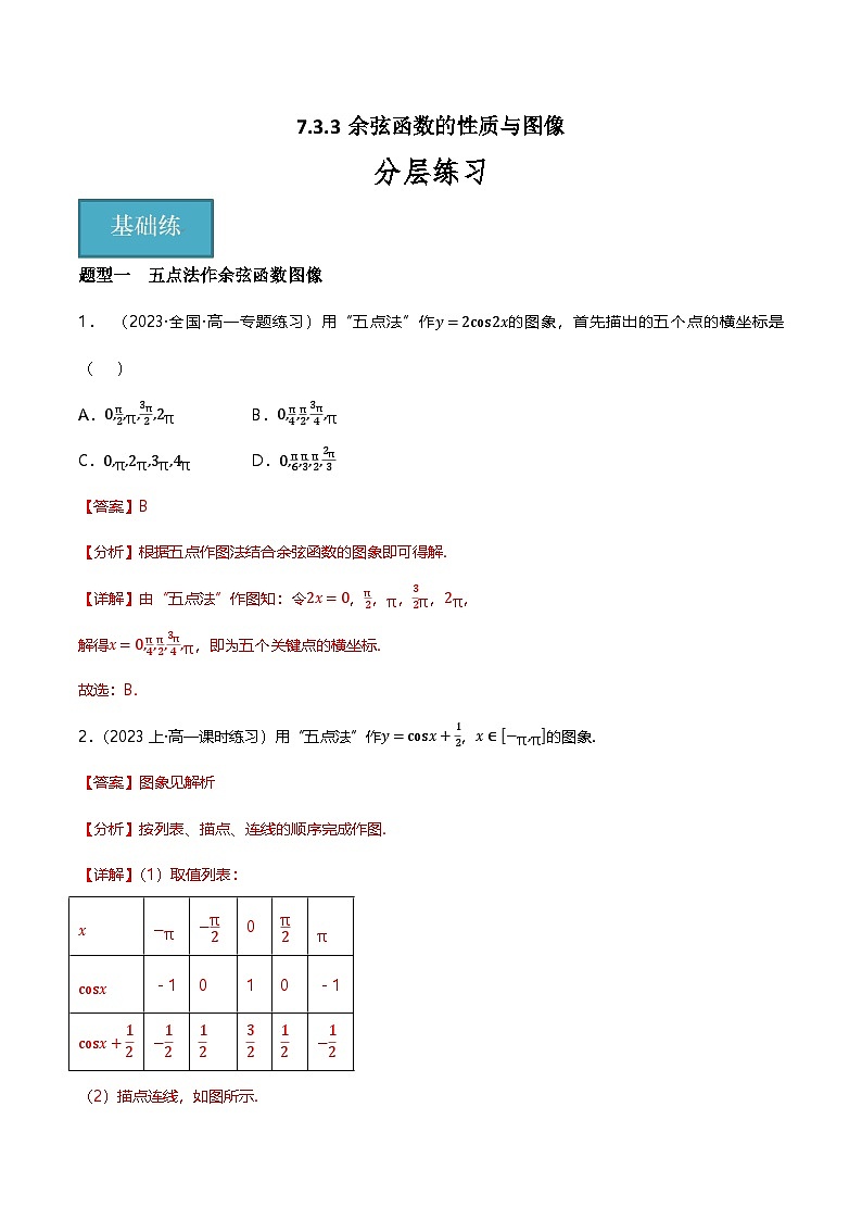 人教B版(2019)高中数学必修第三册7.3.3余弦函数的性质与图像 分层练习(解析卷)第1页