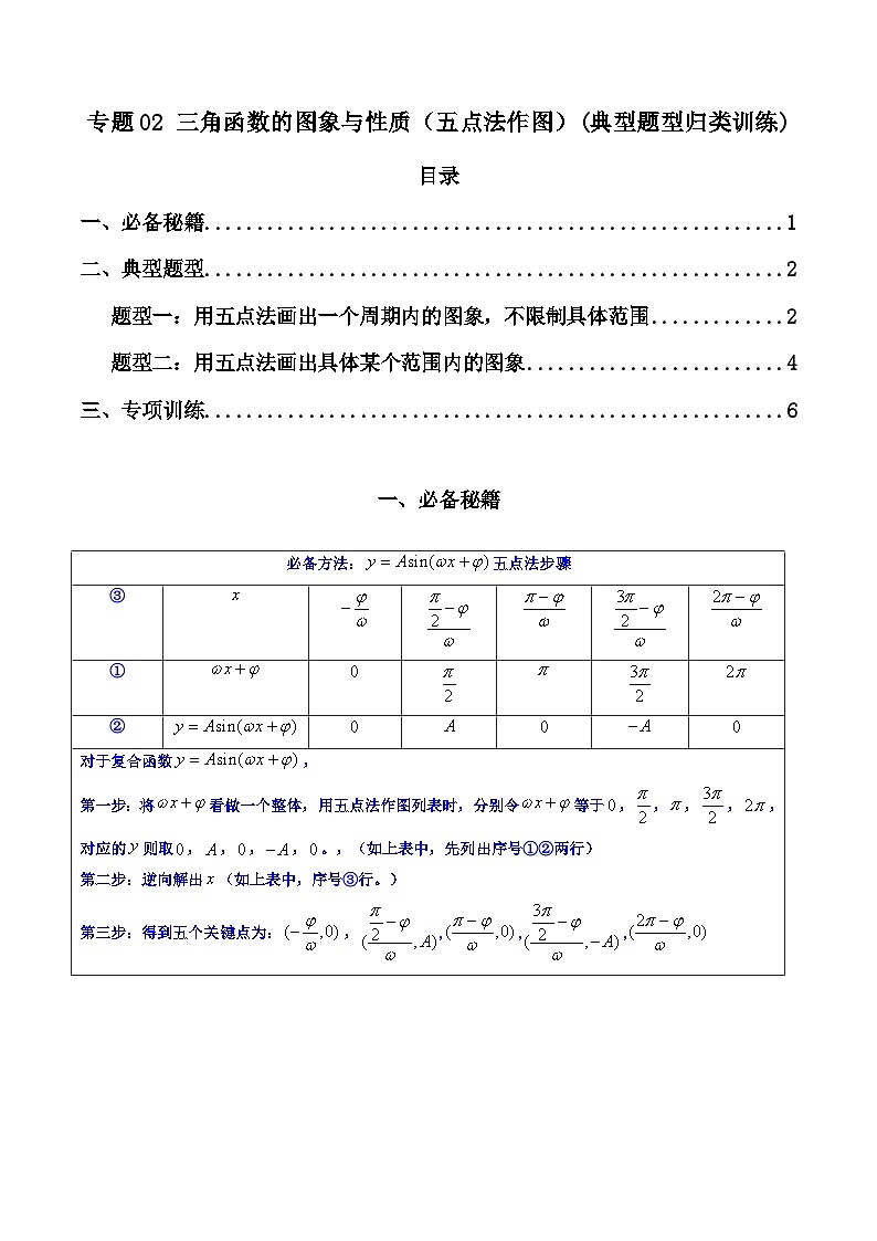 高考数学复习解答题提高第一轮专题复习专题02三角函数的图象与性质(五点法作图)(典型题型归类训练)(学生版+解析)第1页