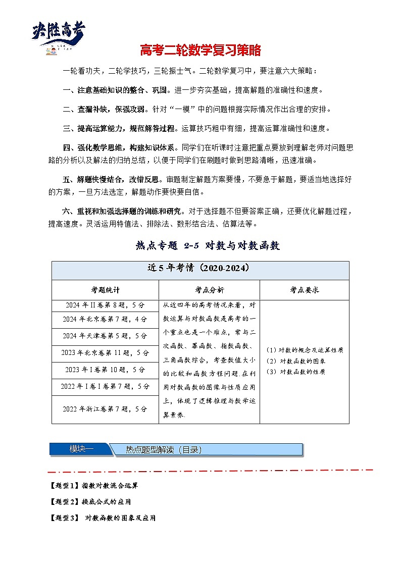 热点专题 2.5 对数与对数函数【12类题型】(讲与练)-2025年高考数学二轮热点题型专题突破(新高考专用)01