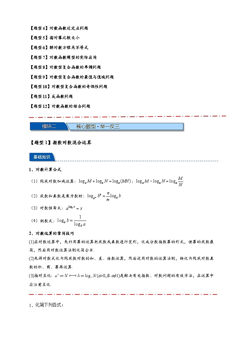 热点专题 2.5 对数与对数函数【12类题型】(讲与练)-2025年高考数学二轮热点题型专题突破(新高考专用)02
