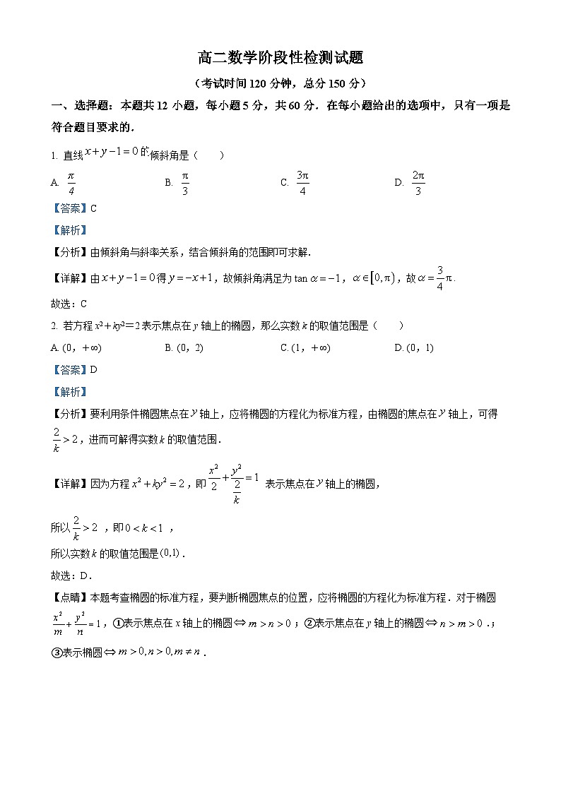 北京市北工大附属中学2024-2025学年高二上学期10月阶段性检测数学试卷(Word版附解析)01