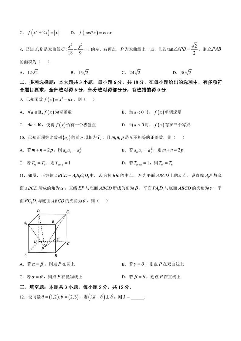 湖南省天壹名校联盟“长宁浏”三县市2024~2025学年高三上学期10月大联考数学试卷(含答案)第2页