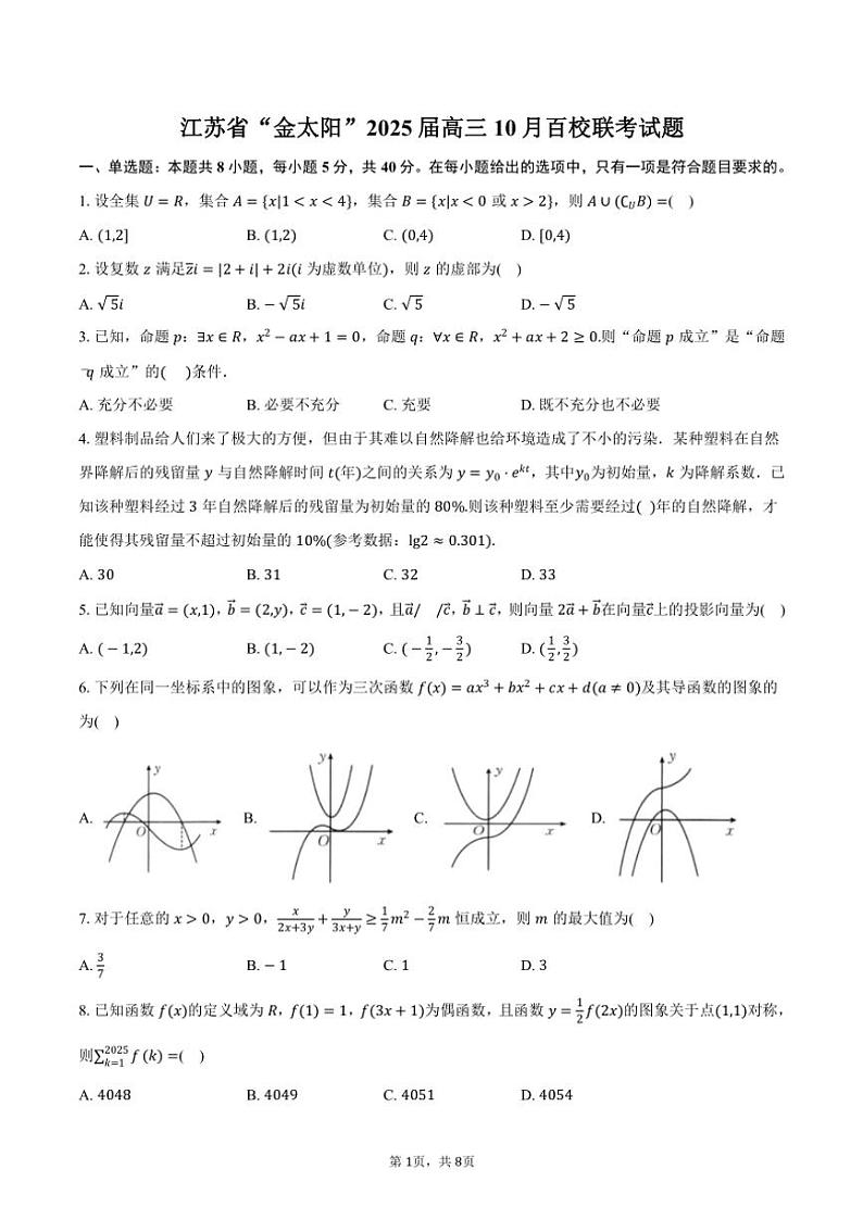 江苏省“金太阳”2025届高三上学期10月百校联考数学试题(含答案)第1页