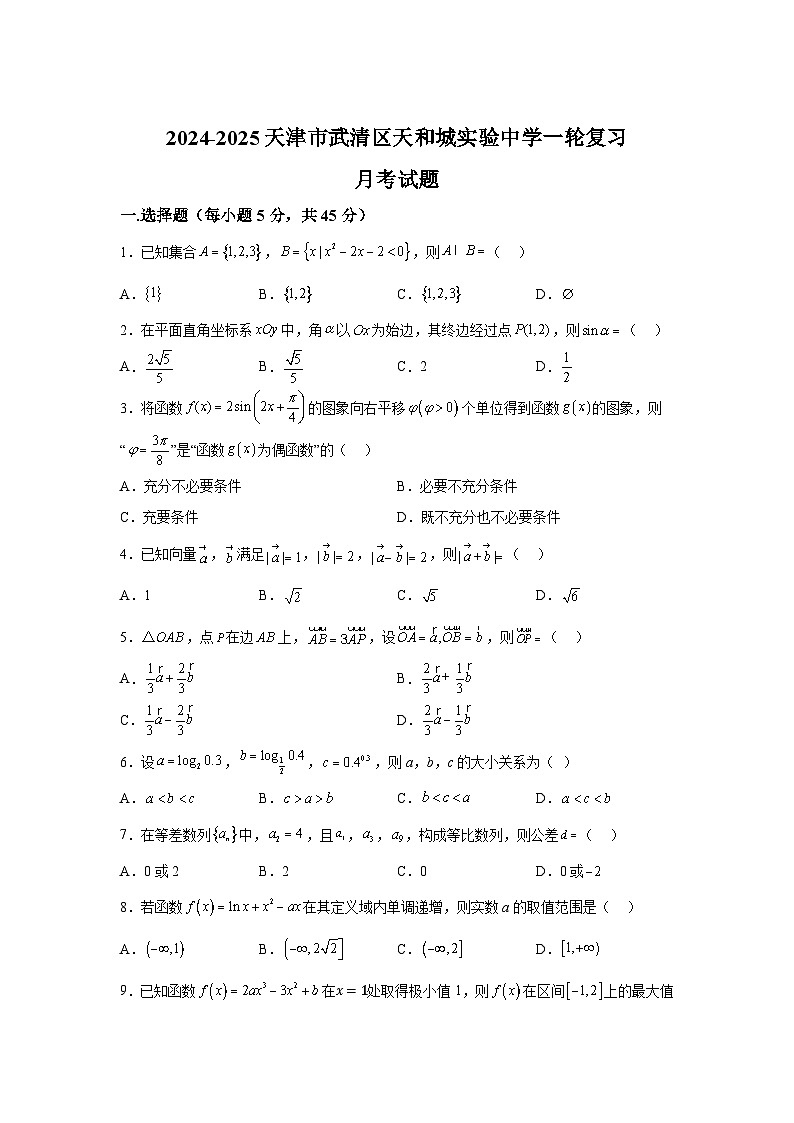 天津市武清区天和城实验中学2024-2025学年高三上学期10月第一次月考 数学试题(含解析)第1页