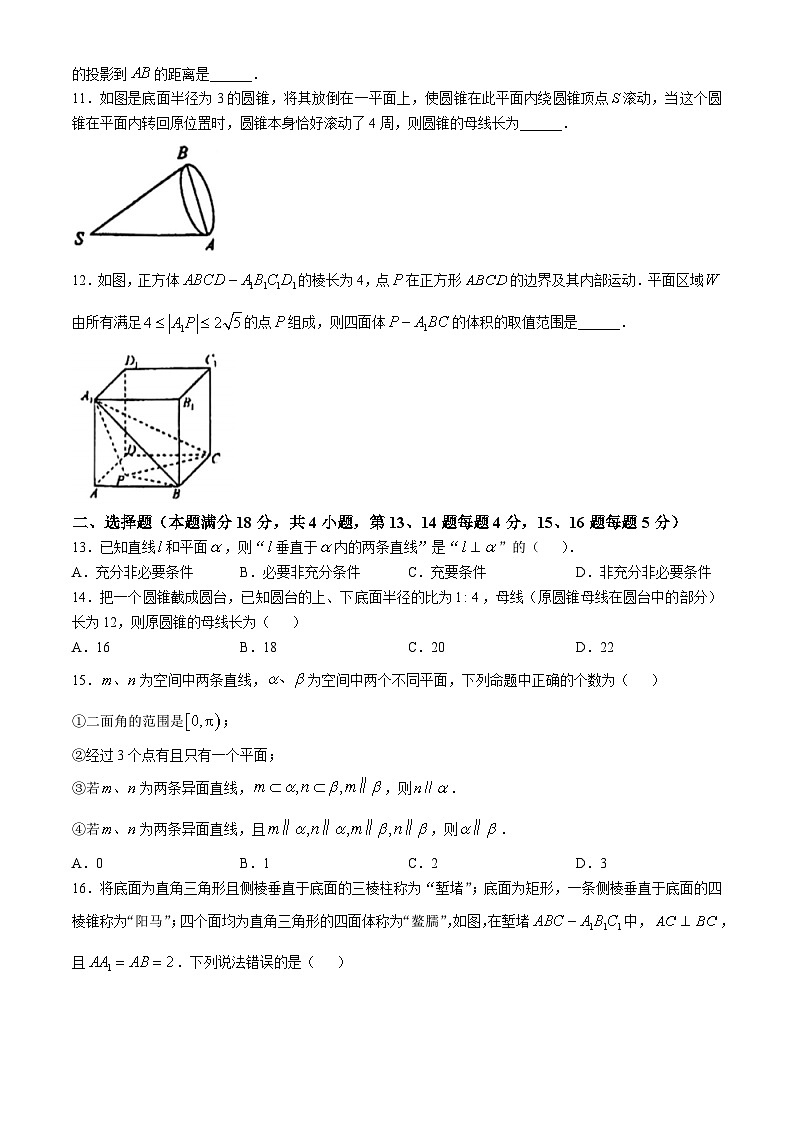 上海市同济大学第二附属中学2024-2025学年高二上学期期中考试数学试卷(无答案)第2页