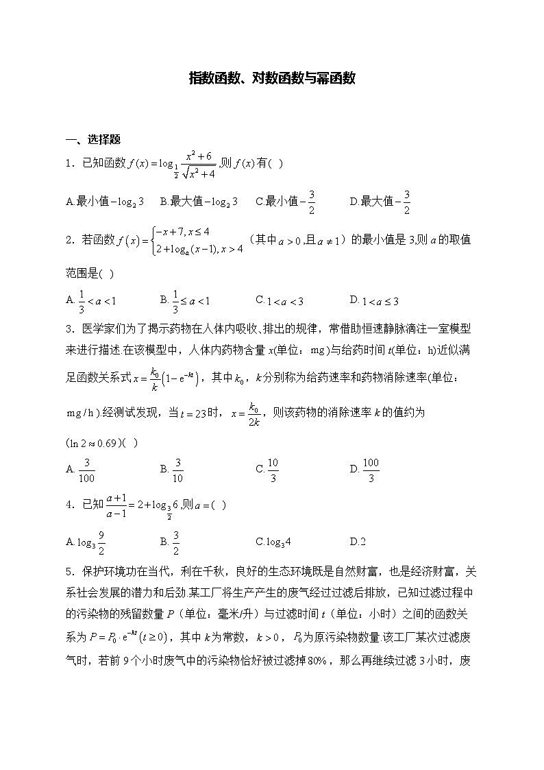 2025届高中数学一轮复习专题练 指数函数、对数函数与幂函数第1页