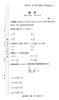 湖南省长沙市第一中学2024-2025学年高三上学期11月月考数学试题（附参考答案）
