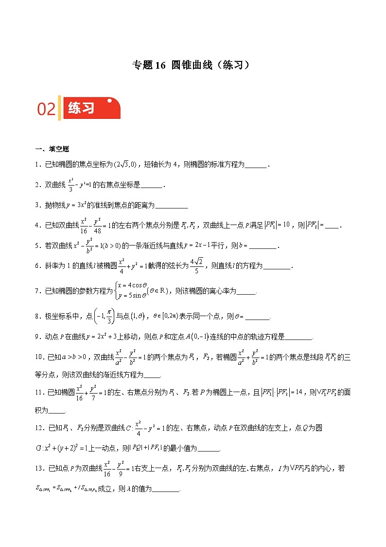 专题16 圆锥曲线(讲义与练习)-备战2025年高考数学一轮复习《重难点题型 高分突破》(上海专用)01