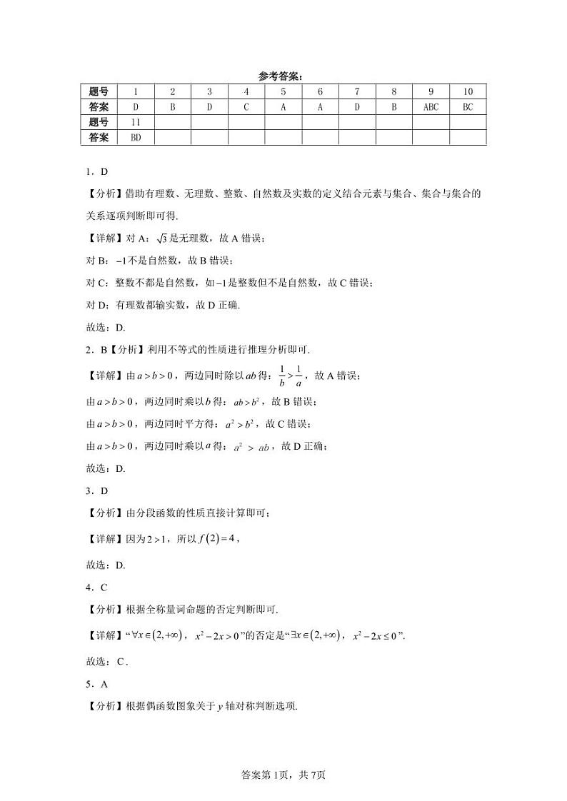 2024-2025学年度高中数学期中考试卷+(答案)第1页