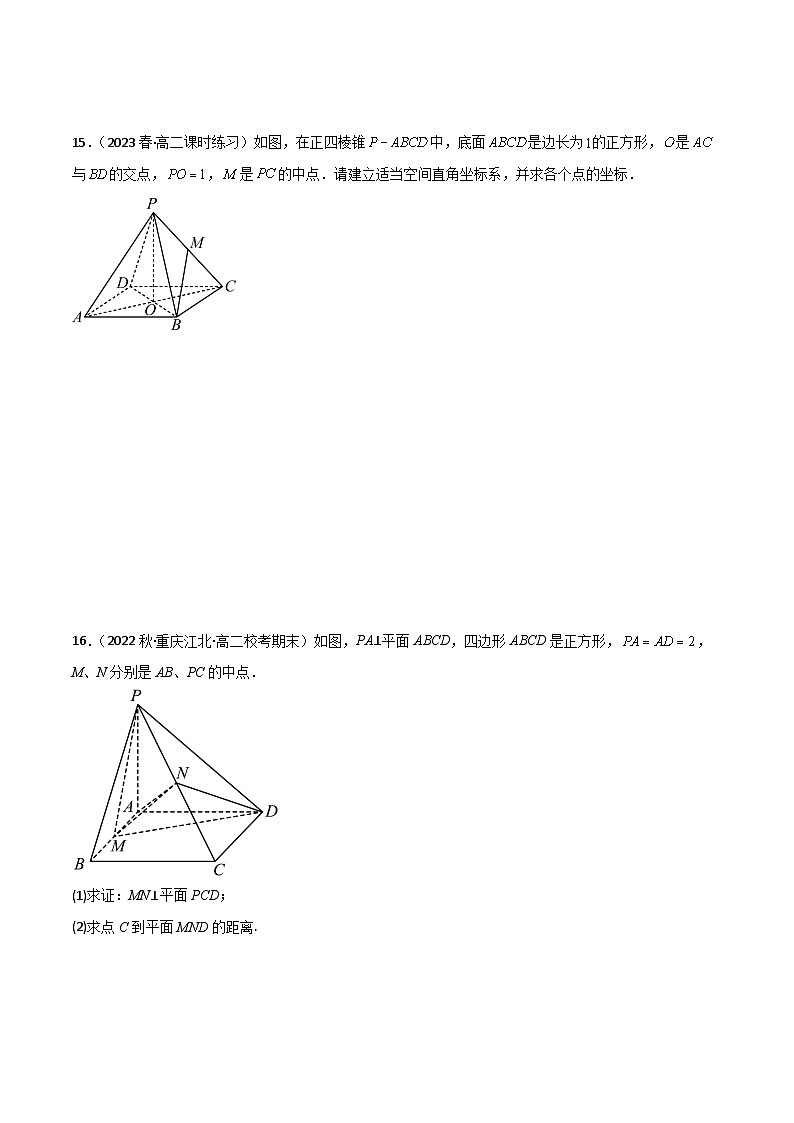 人教版高中数学选择性必修一 精讲精练1.3 空间向量及其运算的坐标表示(精练)(原卷版)第3页