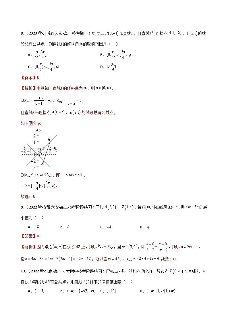 人教版高中数学选择性必修一 精讲精练2.1 直线的斜率与倾斜角(精练)(2份,原卷版+解析版)03