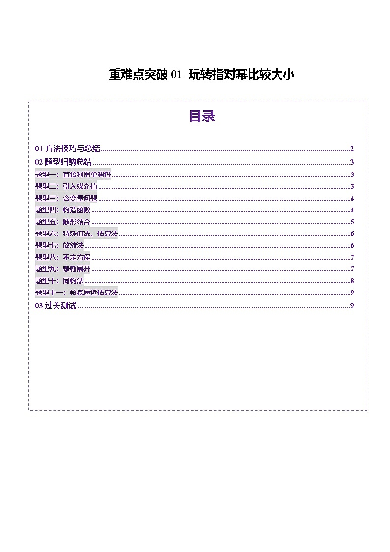 重难点突破01 玩转指对幂比较大小(十一大题型)(原卷版)第1页