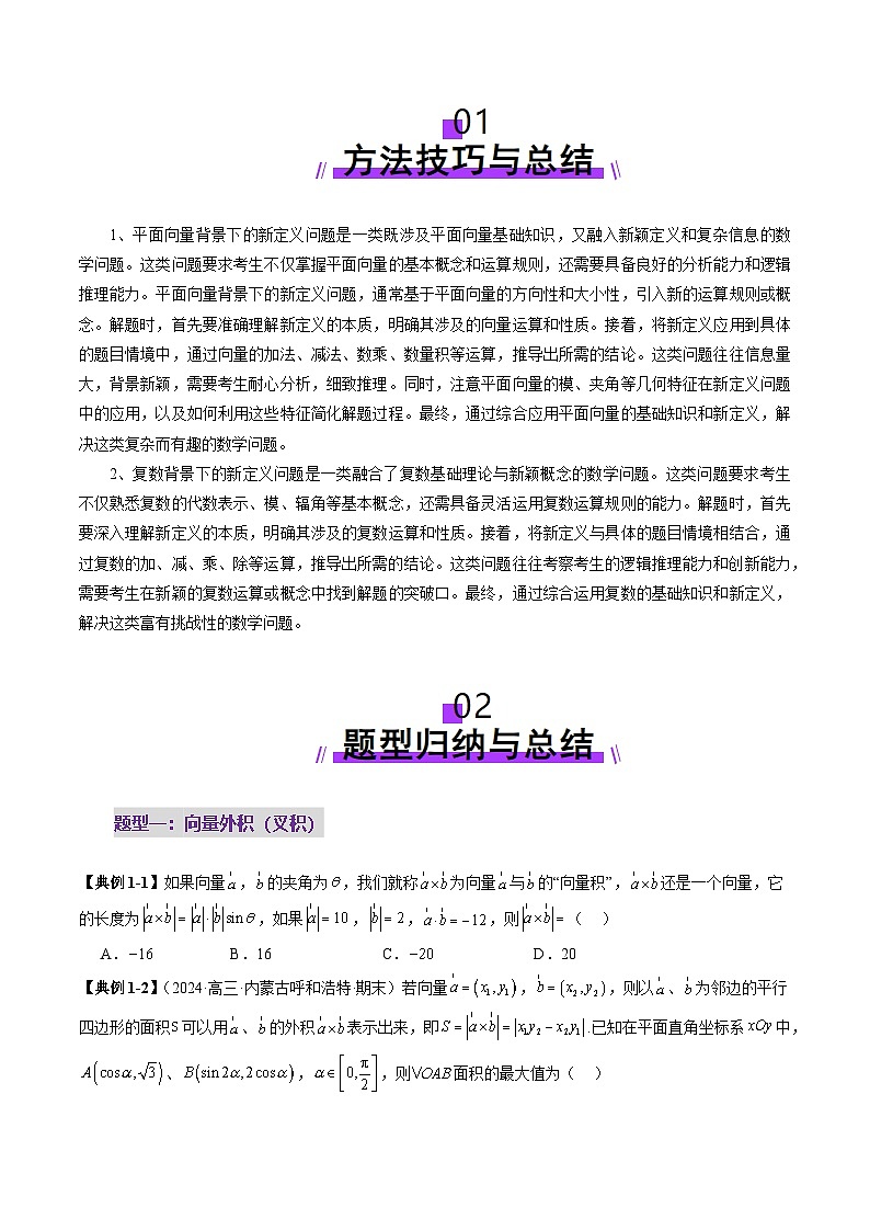 拔高点突破02 平面向量与复数背景下的新定义问题(六大题型)(原卷版)第2页