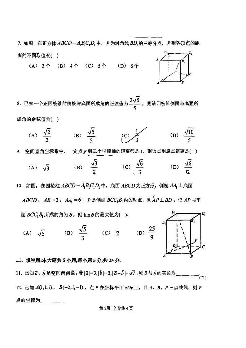 2024北京八一学校高二上学期期中数学试卷第2页