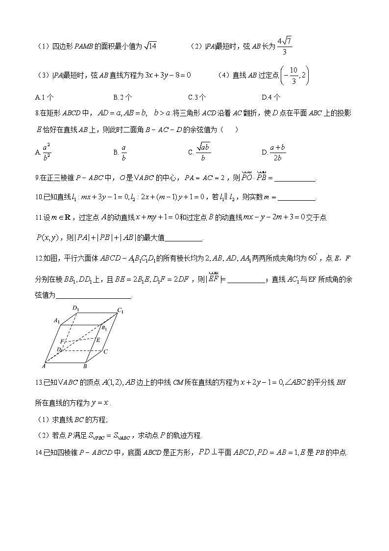 北京市海淀区北京理工大学附属中学2024-2025学年高二上学期期中考试数学试题02