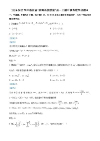 浙江省“浙南名校联盟”2024-2025学年高一上学期期中联考数学试卷(Word版附解析)