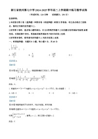 浙江省杭州第七中学2024-2025学年高二上学期期中练习数学试卷（Word版附解析）