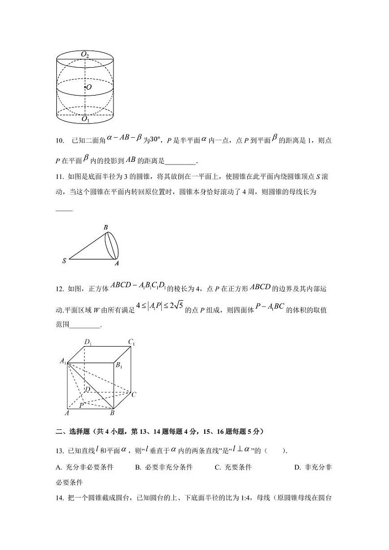 2024-2025学年上海市虹口区高二上学期期中数学质量检测试卷(含解析)第2页