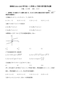 湖南省2024-2025学年高一上学期11月期中联考数学试题