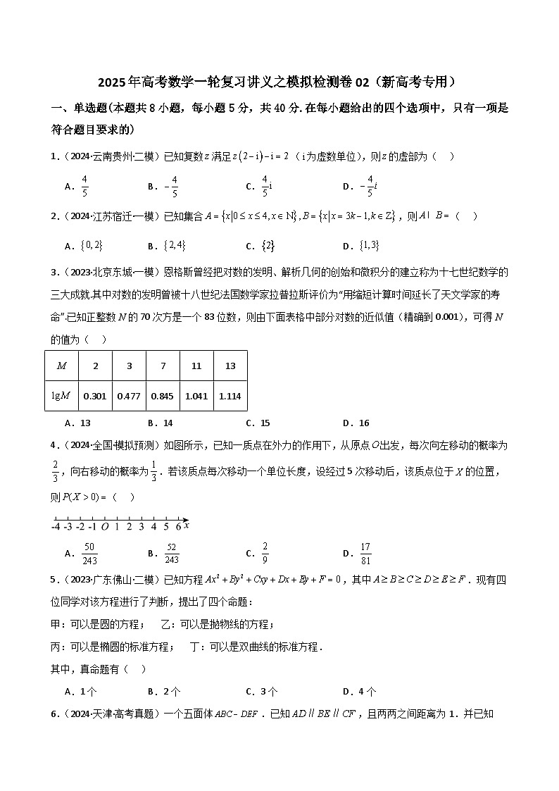 2025年高考数学一轮复习讲义之模拟检测卷02(新高考专用)(原卷版+解析)第1页