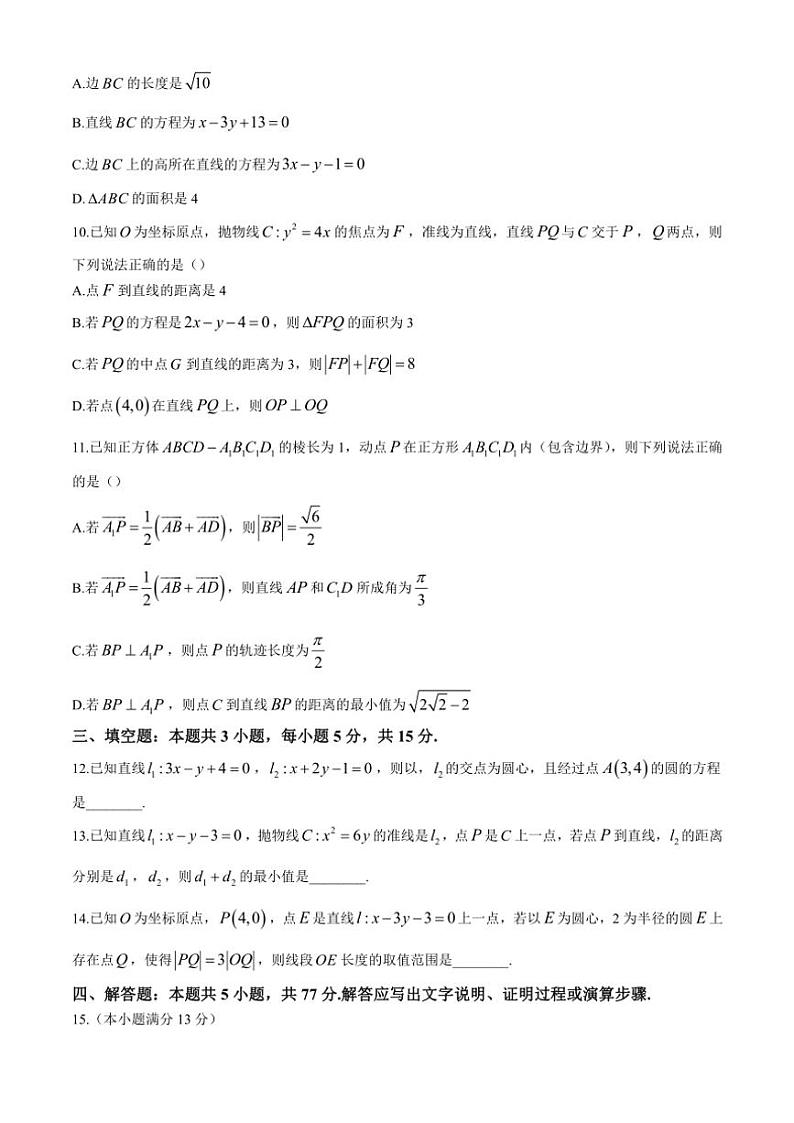 山西省朔州市怀仁市大地学校高中部2024~2025学年高二(上)期中数学试卷(含解析)第3页