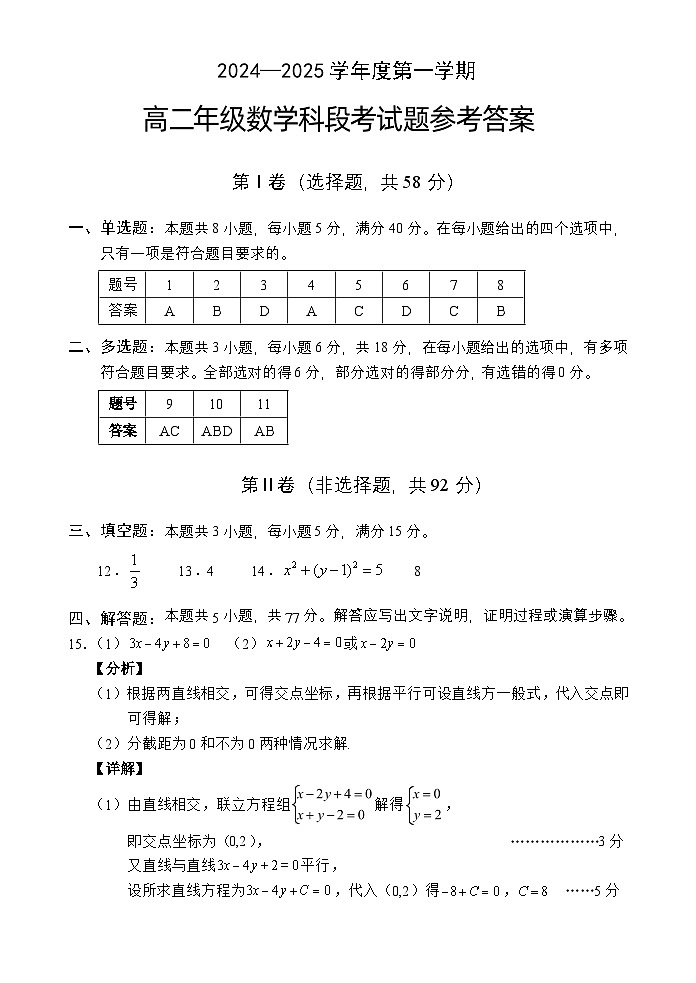 海南省文昌中学2024-2025学年高二上学期11月段考数学试题01