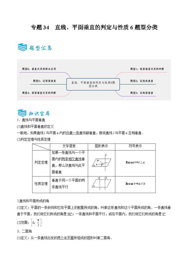 专题34 直线、平面垂直的判定与性质6题型分类-备战2025年高考数学一轮专题复习全套考点突破和专题检测01