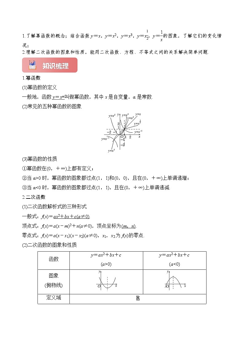 专题09 幂函数与二次函数-2025年高考数学一轮复习讲义(知识梳理+真题自测+考点突破+分层检测)(新高考专用)原卷版第2页