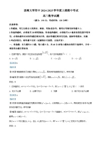 重庆市西南大学附属中学2024-2025学年高二上学期期中考试数学试卷(Word版附解析)