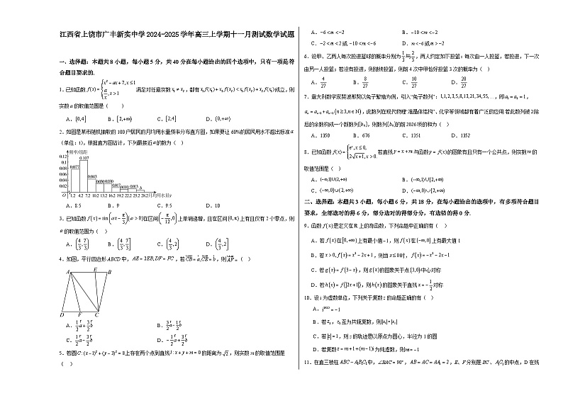 江西省上饶市广丰新实中学2024-2025学年高三上学期十一月测试数学试题第1页