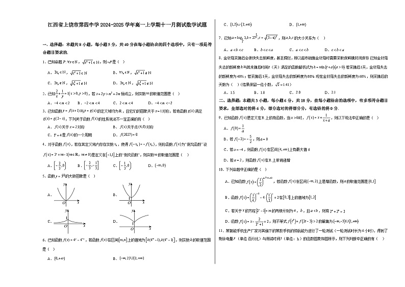 江西省上饶市第四中学2024-2025学年高一上学期十一月测试数学试题第1页