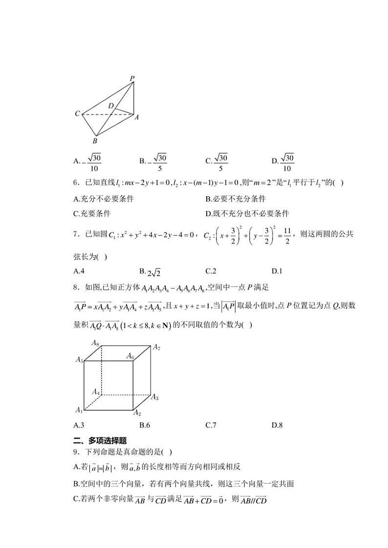 山东省泰安市肥城海亮外国语学校2024~2025学年高二(上)期中质量检测数学试卷(含解析)第2页