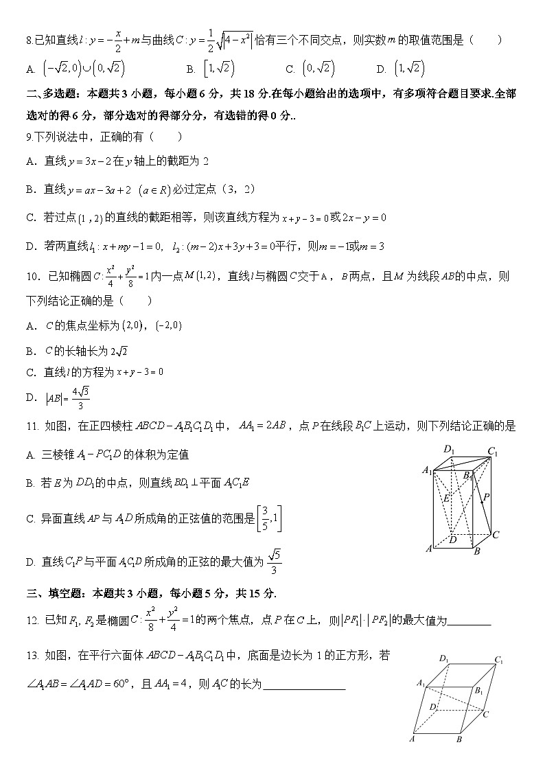 山东省济南第一中学2024-2025学年高二上学期期中学情检测数学试题02