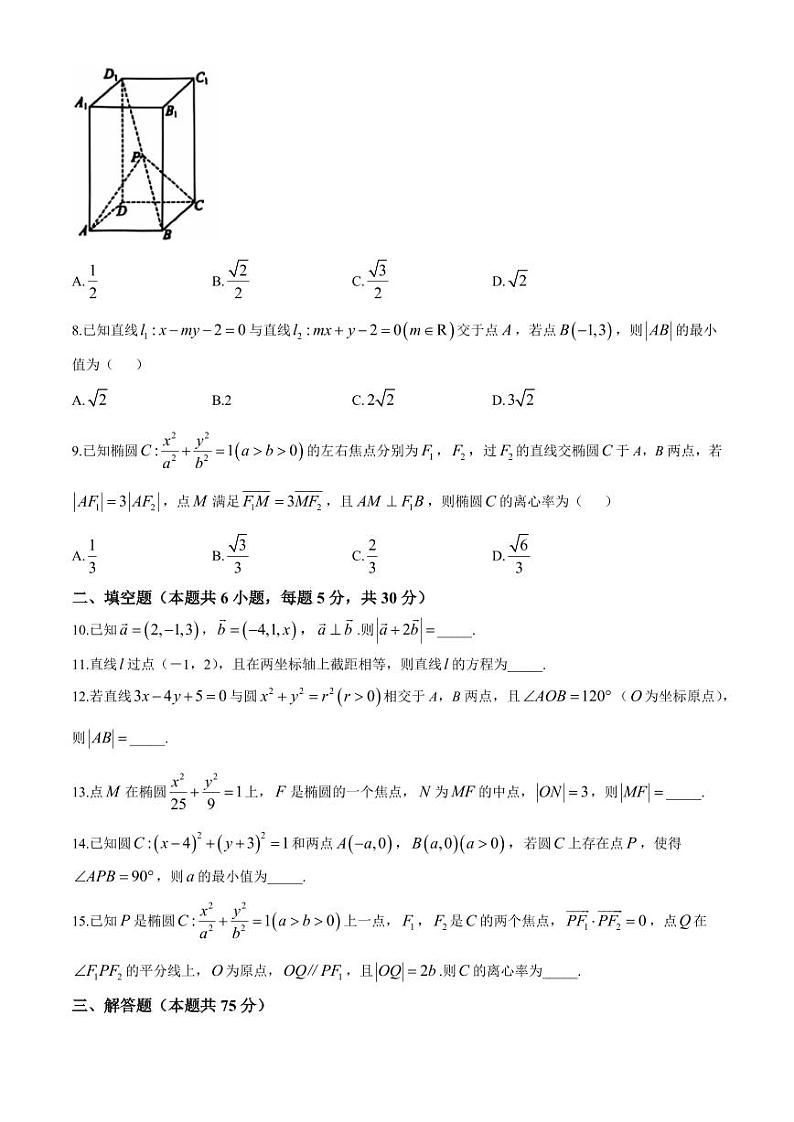天津市五区县重点校联考2024-2025学年高二上学期11月期中数学试题(含解析)第2页