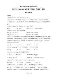 安徽省合肥市第八中学2024-2025学年高一上学期期中检测数学试题