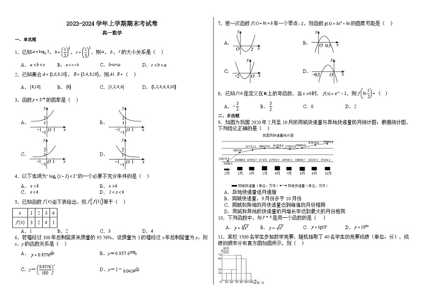 2023-2024學(xué)年江西省宜春市豐城市高一（上）期末數(shù)學(xué)試卷第1頁