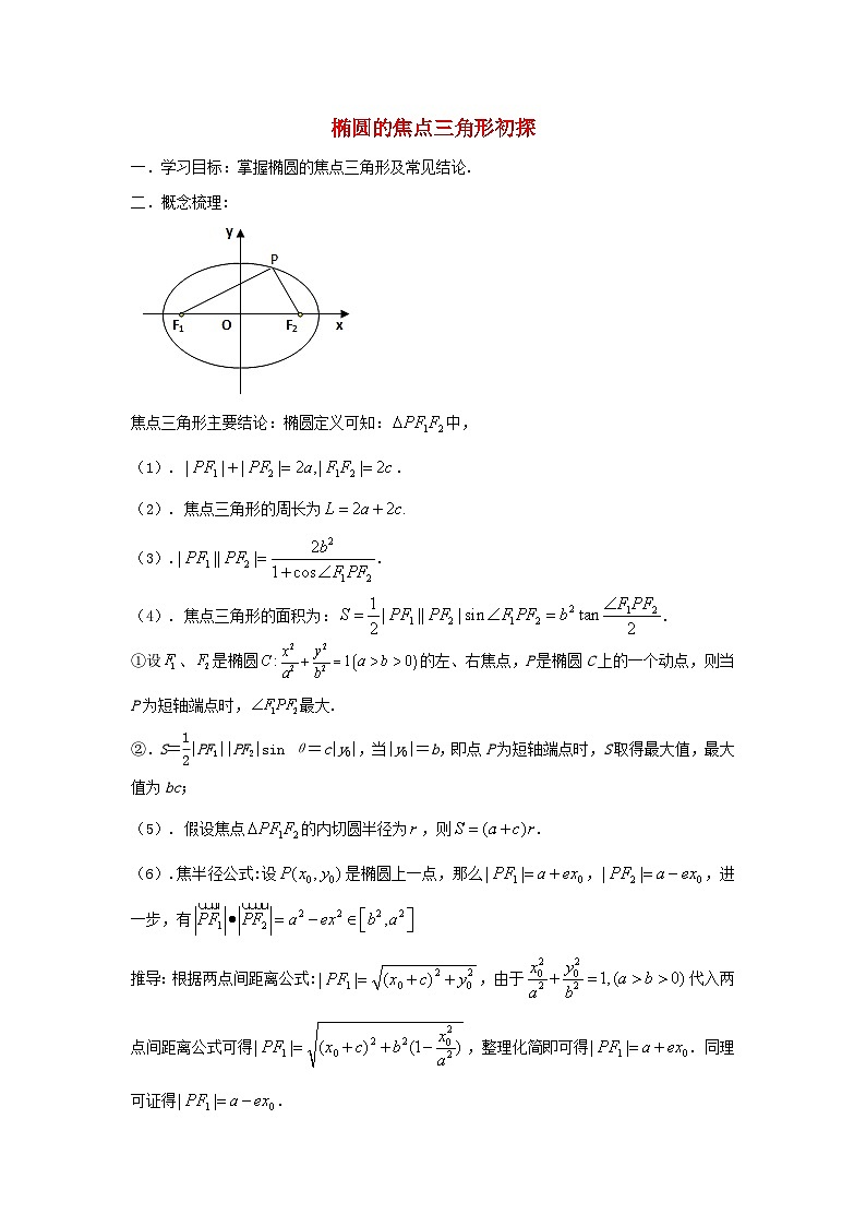 高三数学二轮培优微专题36讲21.椭圆的焦点三角形初探训练第1页