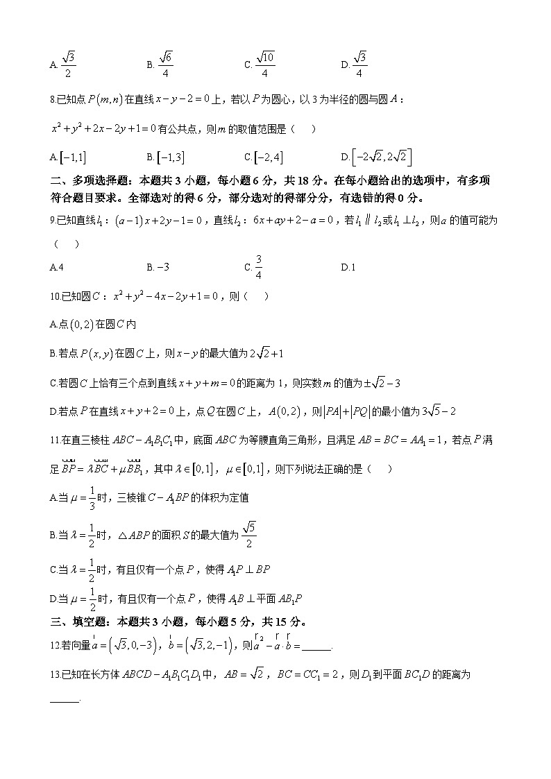 2025泰安高二上学期11月期中考试数学含答案第2页