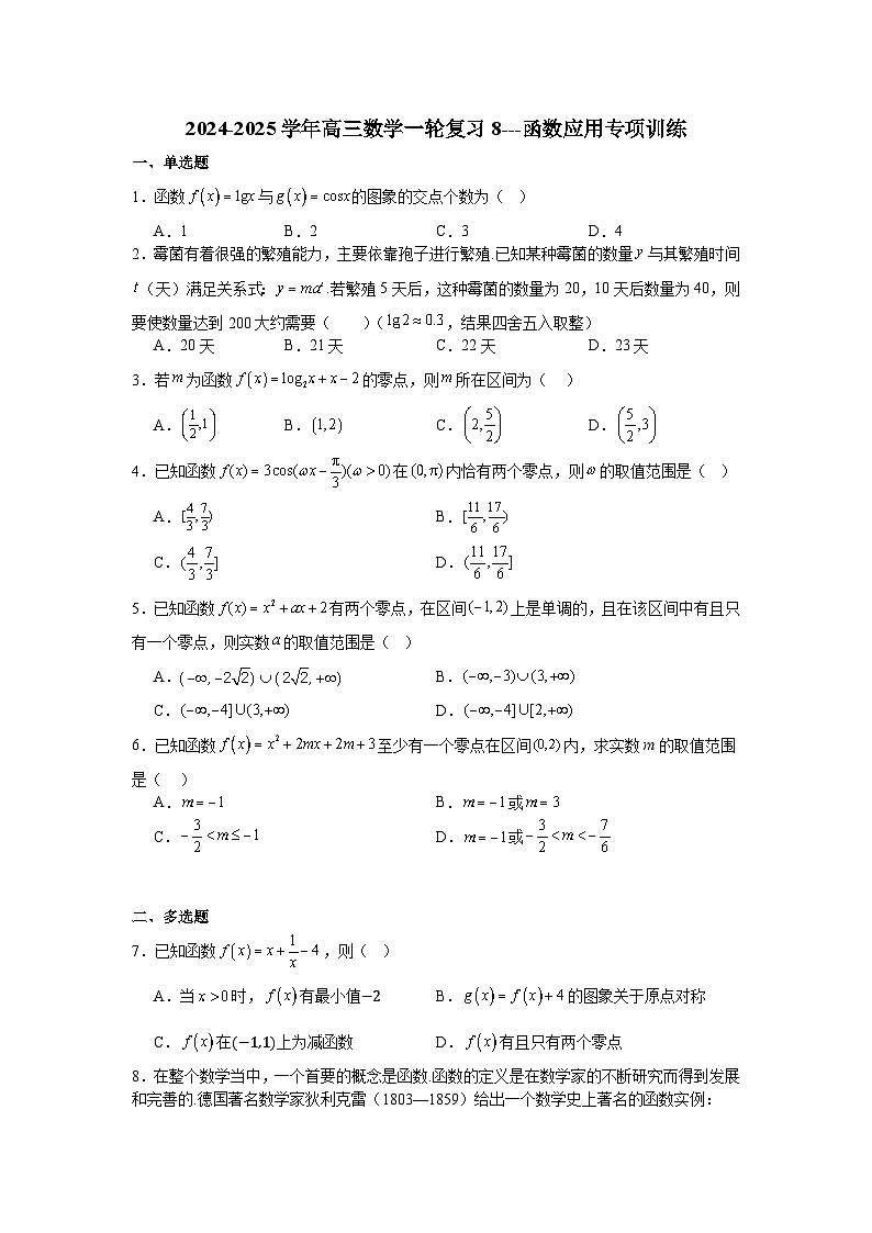 函数应用专项训练-2025届高三数学一轮专题复习第1页