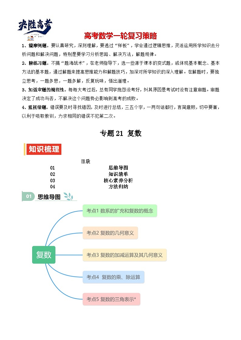 专题21 复数(思维导图+知识清单+核心素养分析+方法归纳)第1页