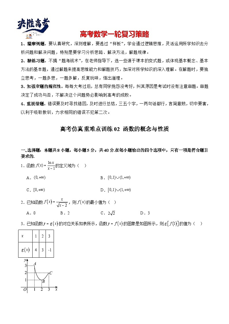 高考仿真重难点训练02 函数的概念与性质(原卷版)第1页