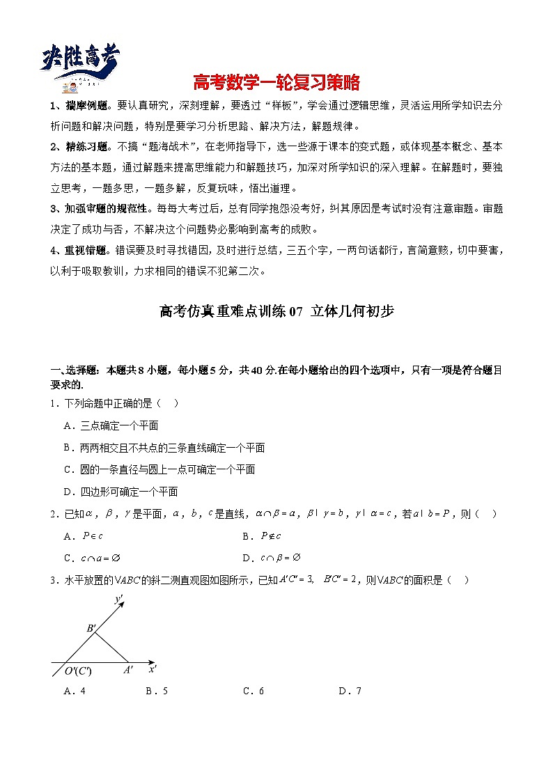 高考仿真重难点训练07 立体几何初步(原卷版)第1页