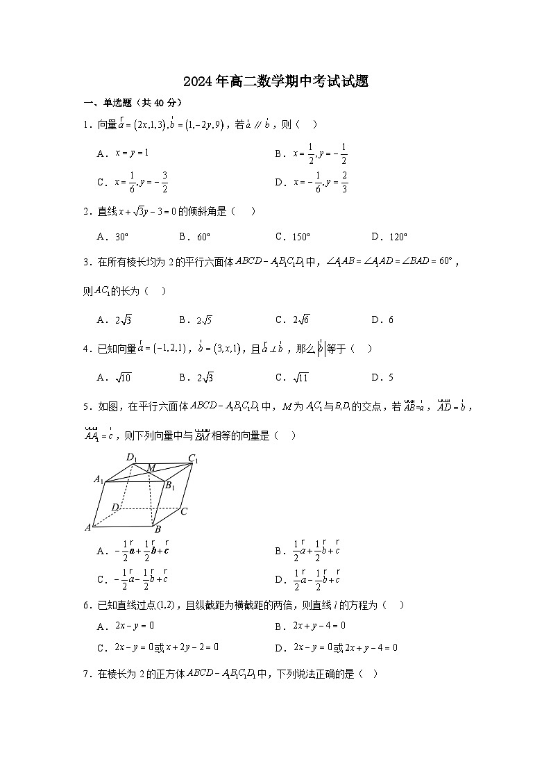 2025岳阳临湘高二上学期11月期中考试数学含答案第1页
