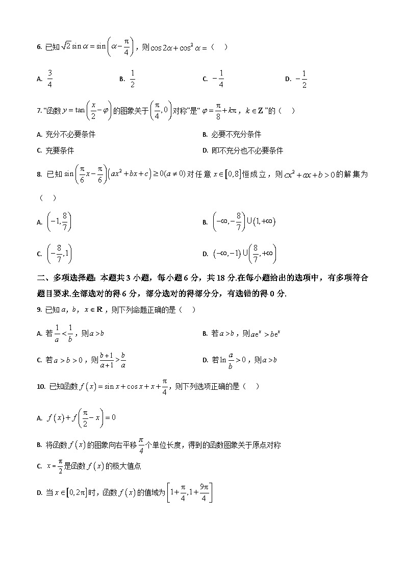 山东省泰安市2024-2025学年高三上学期11月期中考试数学试卷(Word版附解析)02