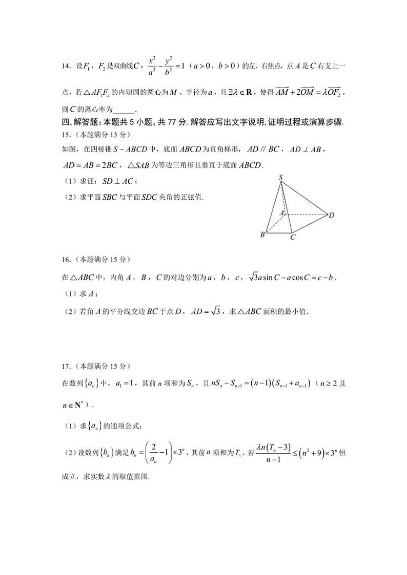 湖南省永州市祁阳市第一中学2024~2025学年高三(上)期中数学试卷(含答案)第3页