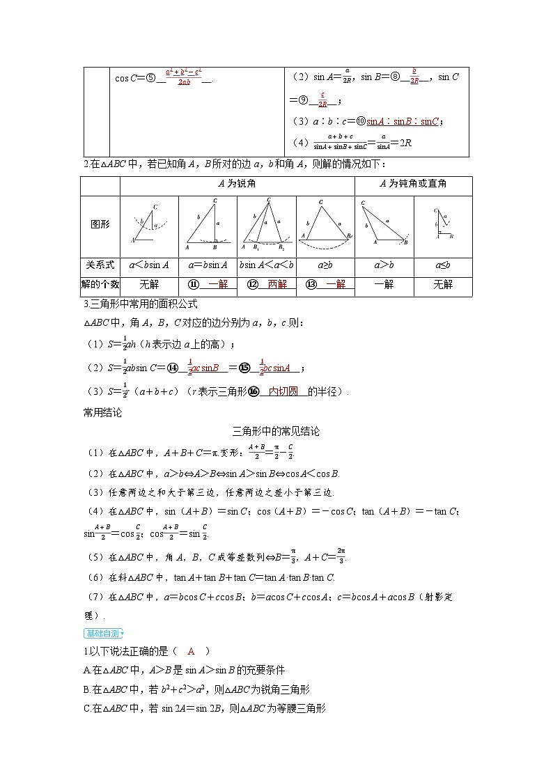 備戰(zhàn)2025年高考數(shù)學精品教案第六章平面向量、復數(shù)第4講余弦定理、正弦定理（Word版附解析）第2頁