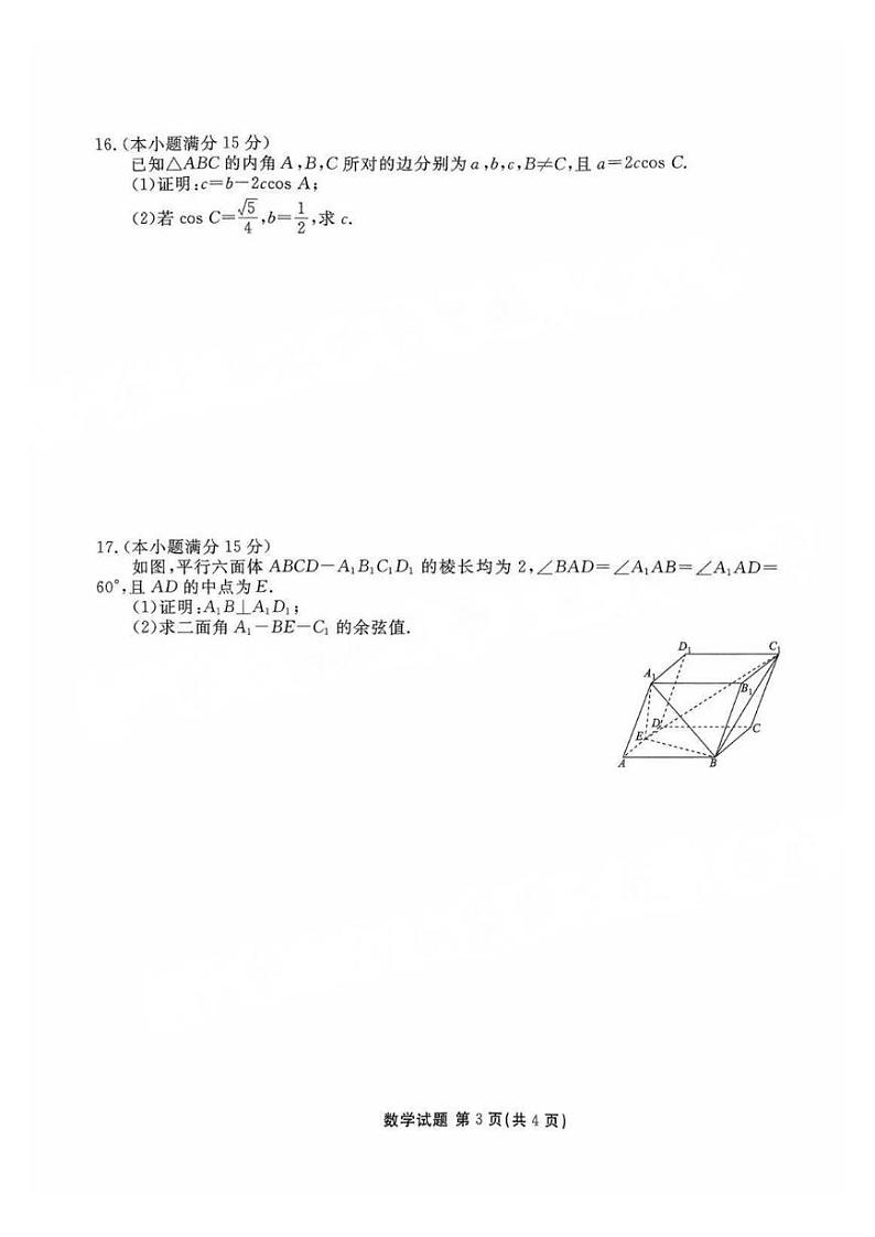 数学丨衡水金卷广东省2025届高三11月大联考数学试卷及答案第3页