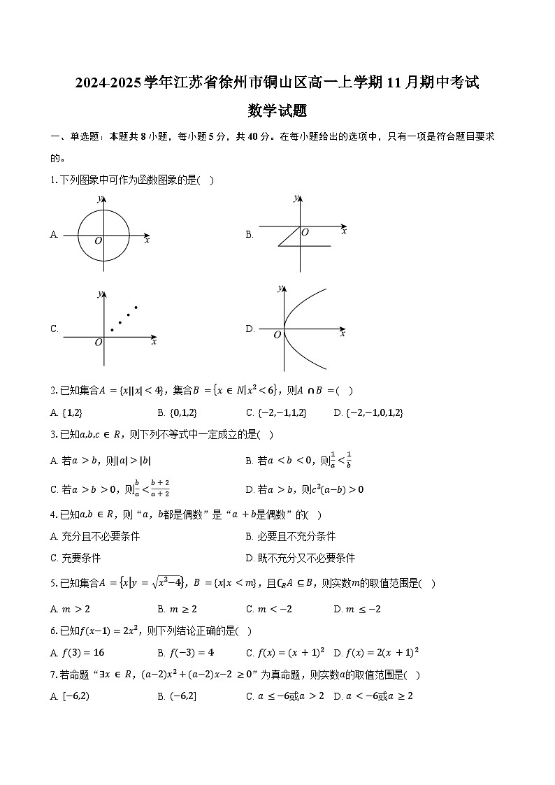 2024-2025学年江苏省徐州市铜山区高一上学期11月期中考试数学试题(含答案)第1页