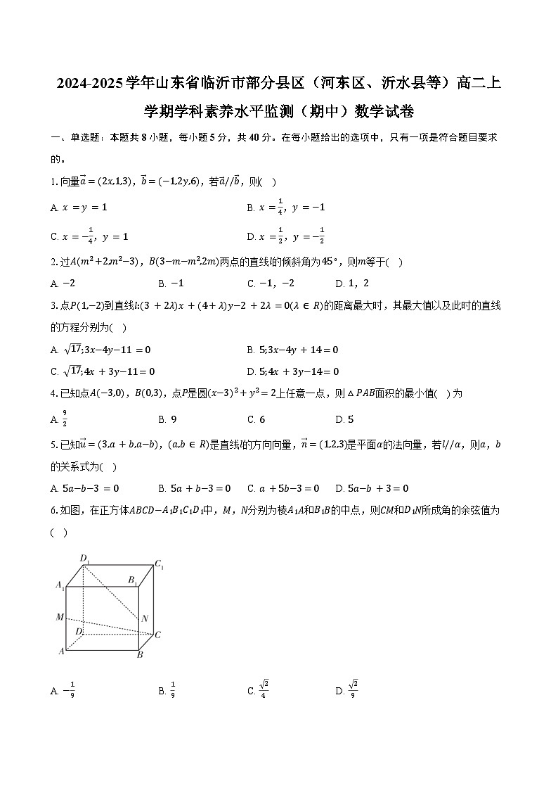 2024-2025学年山东省临沂市部分县区(河东区、沂水县等)高二上学期学科素养水平监测(期中)数学试卷(含答案)第1页